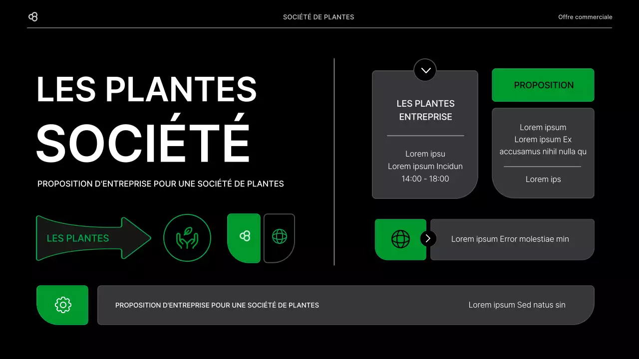 Proposition d'affaires en noir et vert, concept de feuille naturelle