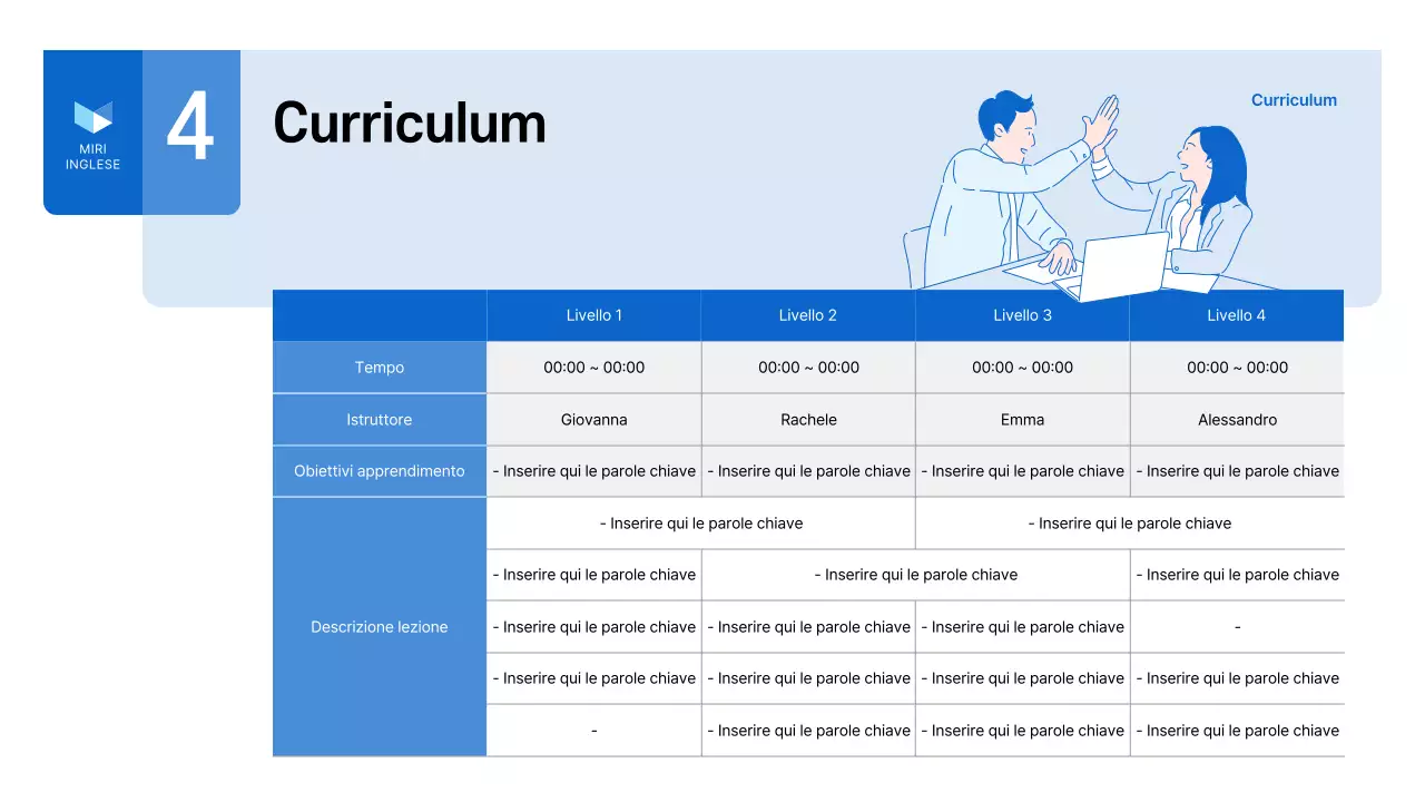 Un semplice prospetto aziendale della scuola di lingua inglese in bianco e blu