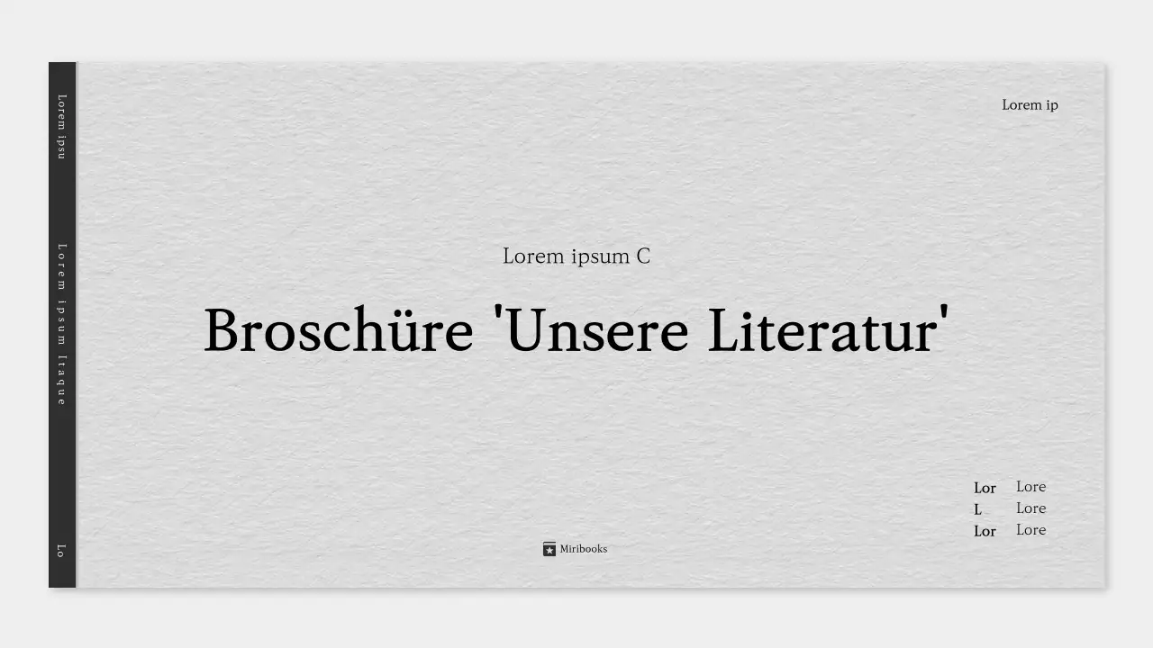 Ein einfacher Literaturprospekt in Grau und Schwarz