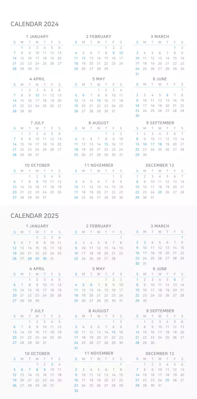 Simple business concept wall calendar in blue and white