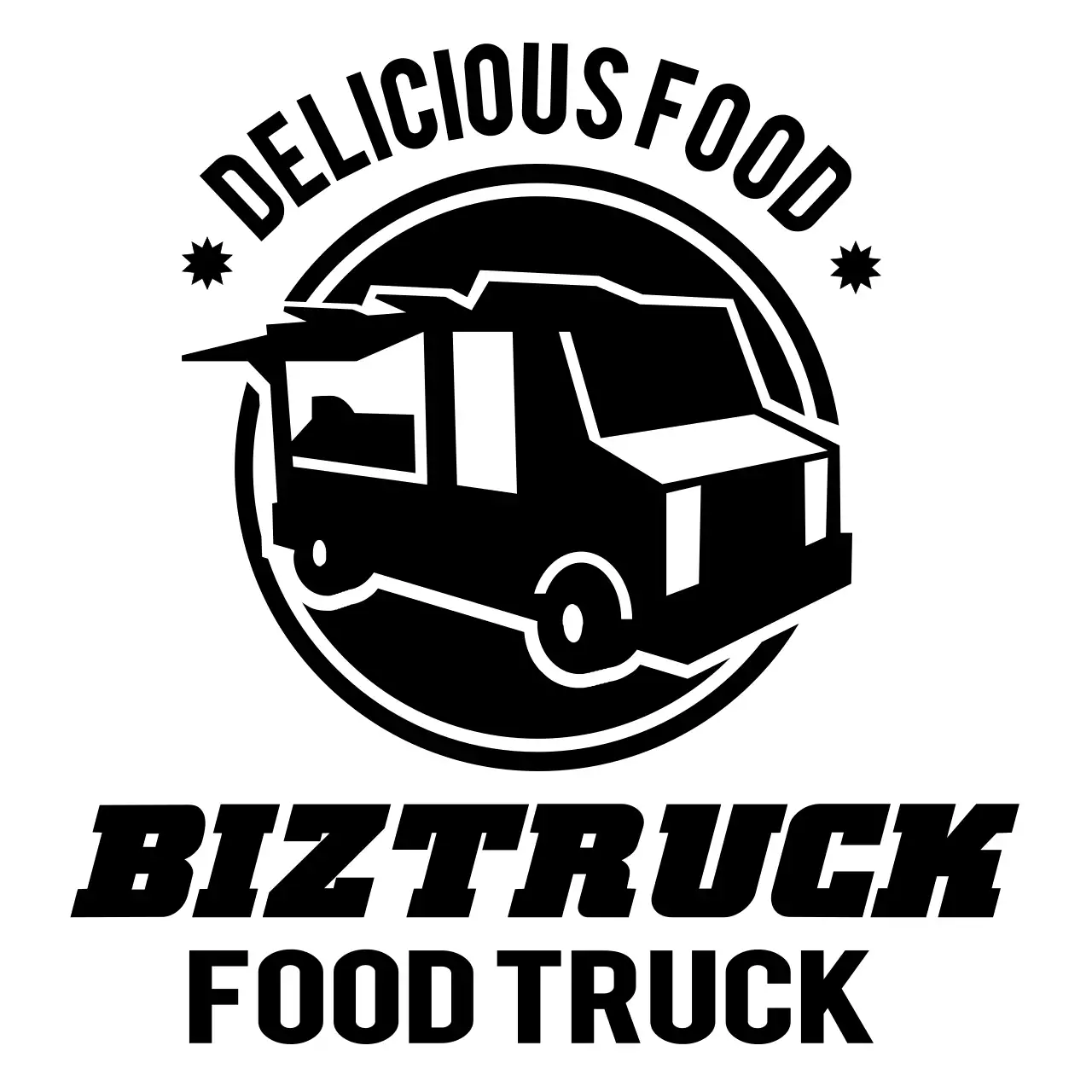 Konsep truk makanan dengan logo ilustrasi truk hitam sederhana