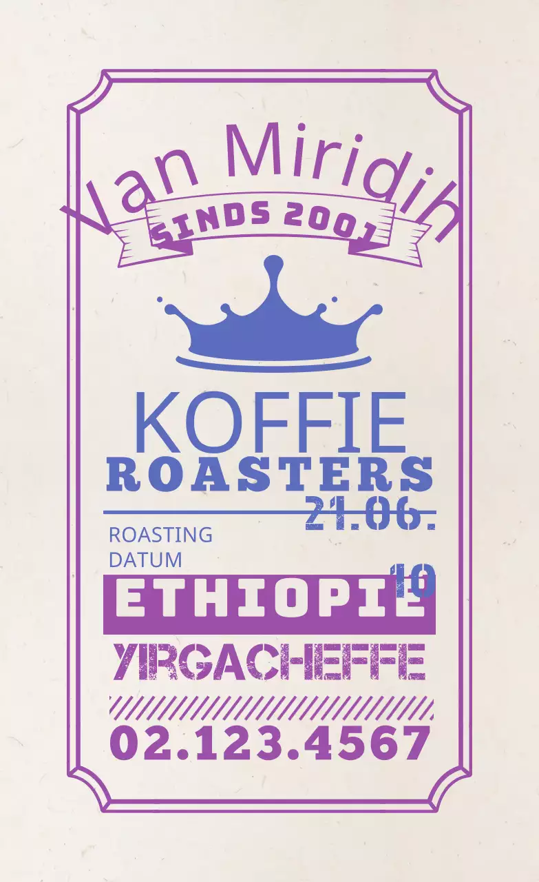 Koffiebonenetiketten met een paars typografieontwerp