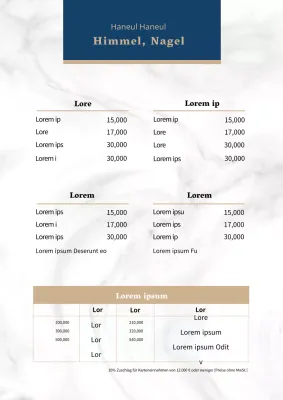 Werben Sie für ein luxuriöses Nailart-Menübrett mit einem Marmormuster in Blau und Gold