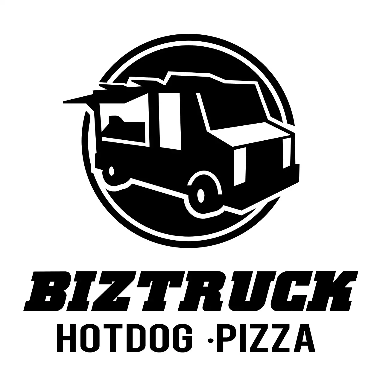 Konsep truk makanan dengan logo ilustrasi truk hitam sederhana