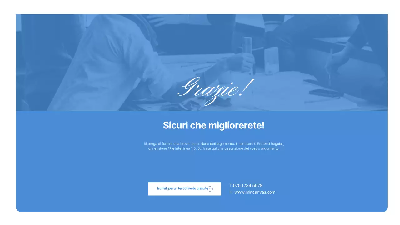 Un semplice prospetto aziendale della scuola di lingua inglese in bianco e blu