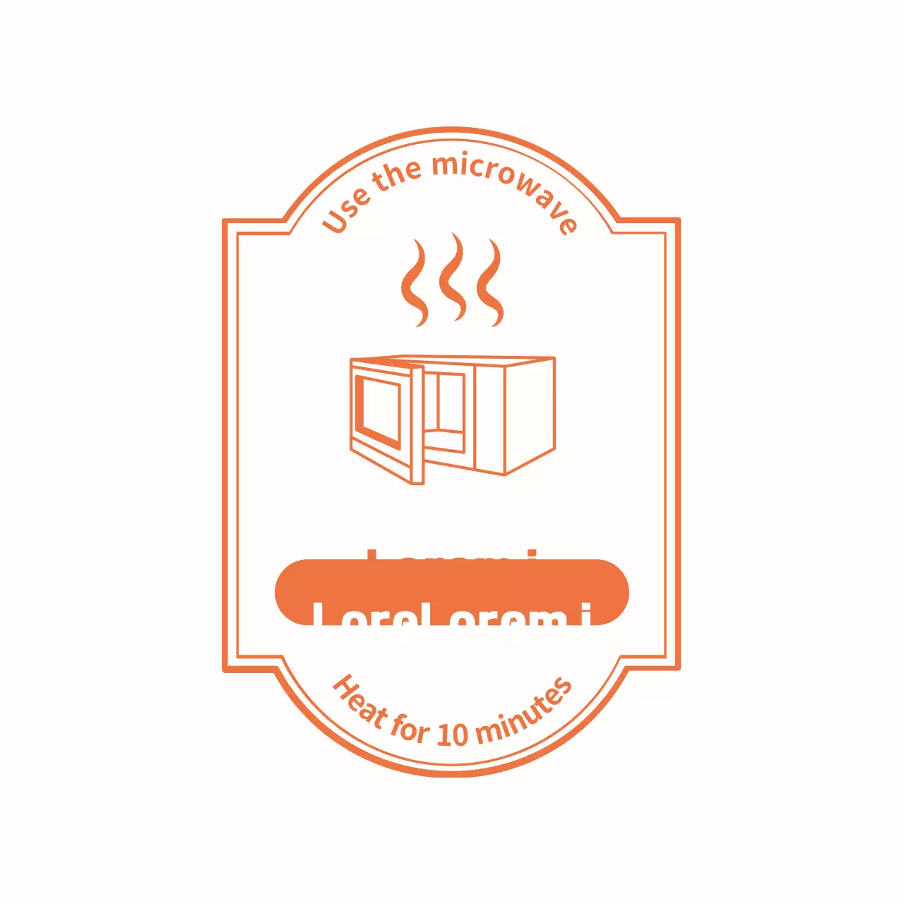 Stiker sederhana dengan ilustrasi dan instruksi microwave berwarna putih dan oranye