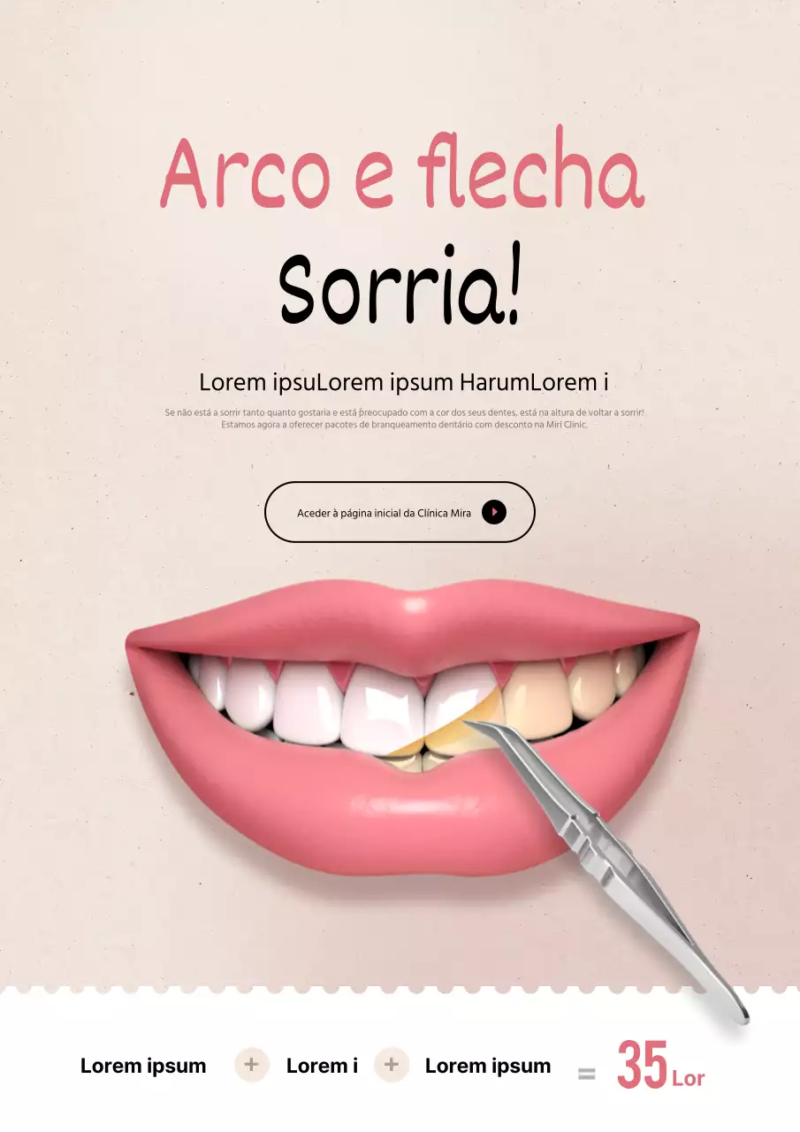 Evento de branqueamento de dentes no dentista com ilustrações de dentes de marfim