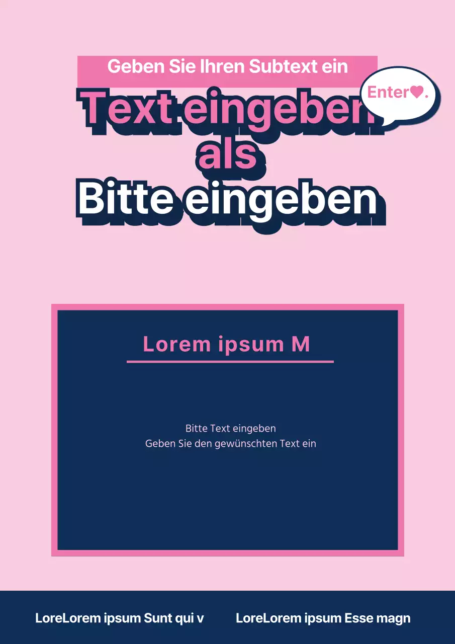 Werbematerial mit einfachem Text in Rosa und Marineblau