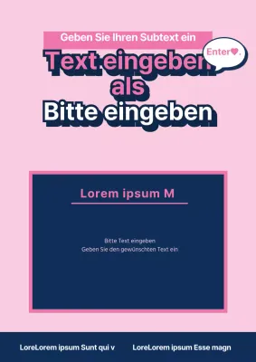 Werbematerial mit einfachem Text in Rosa und Marineblau