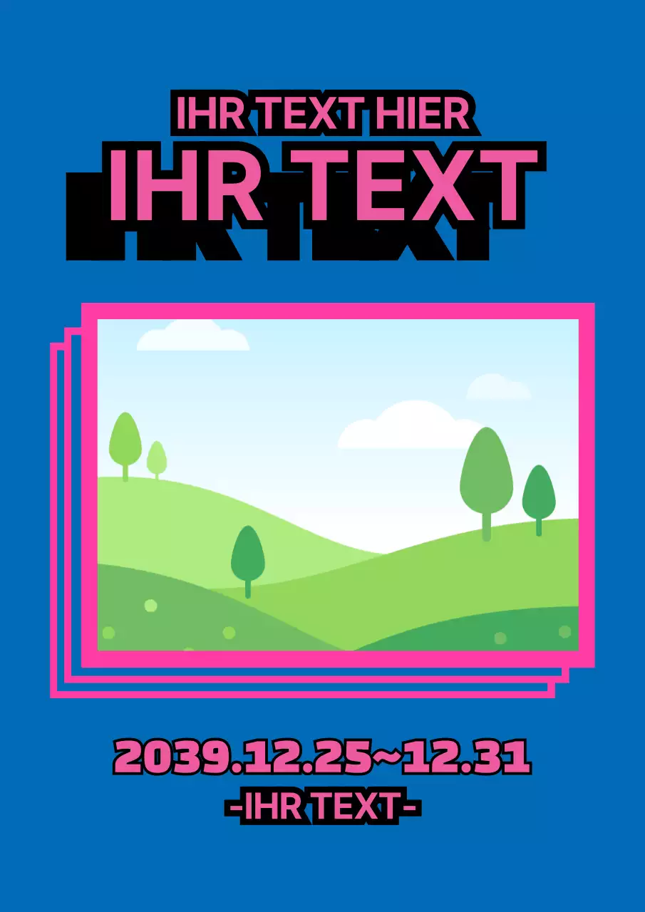 Schlichtes und modernes Werbematerial mit blauen und rosa Fotos und Rahmen