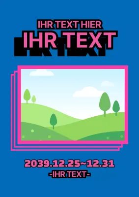 Schlichtes und modernes Werbematerial mit blauen und rosa Fotos und Rahmen