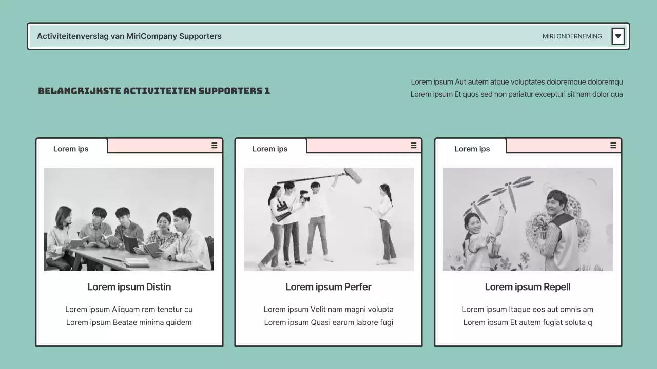 Supportersrapporten in roze en mintkleurige browserframes