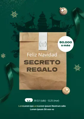 Promociona una colorida caja de regalo secreta con regalos verdes de temática navideña