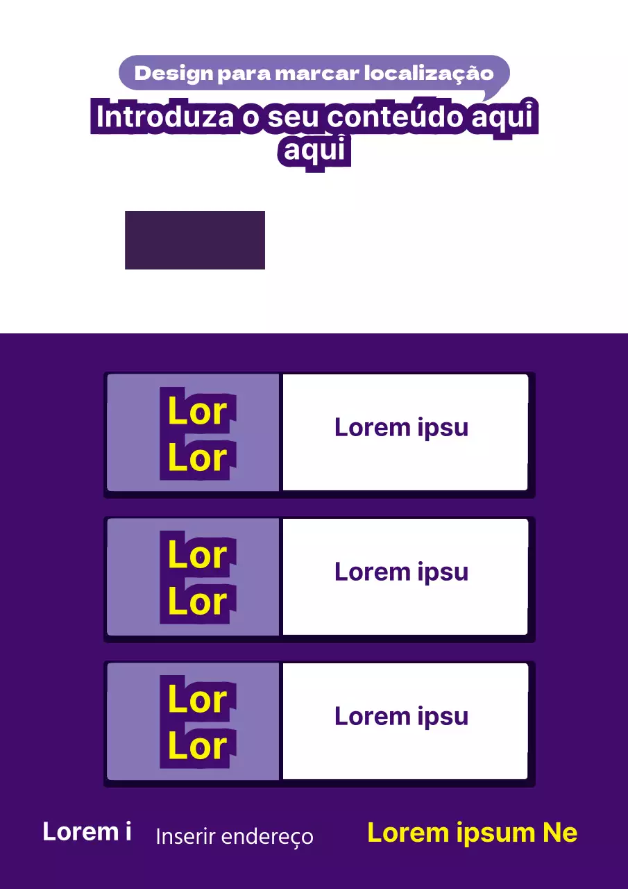 Folheto de loja com separadores roxos e amarelos