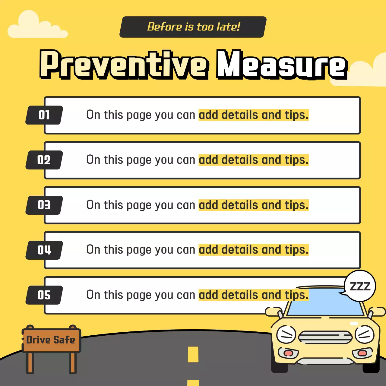 Drowsy driving in yellow and gray illustration concept