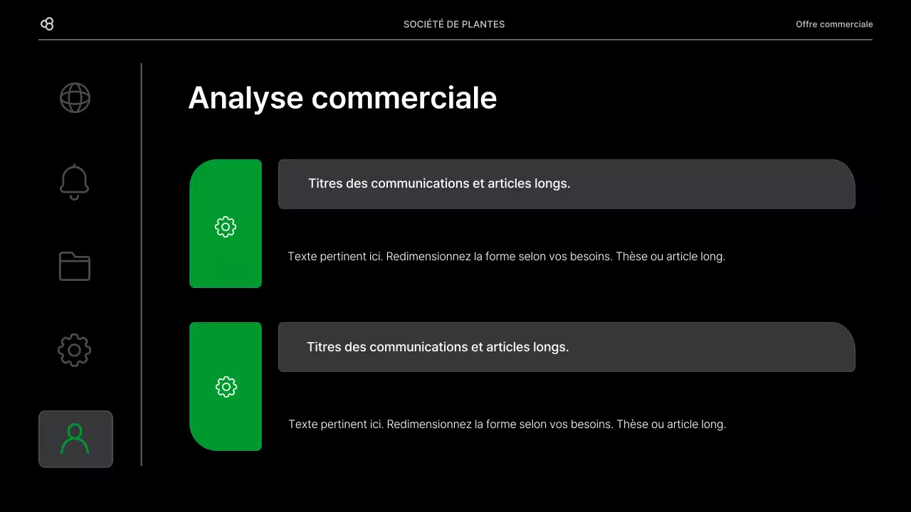 Proposition d'affaires en noir et vert, concept de feuille naturelle