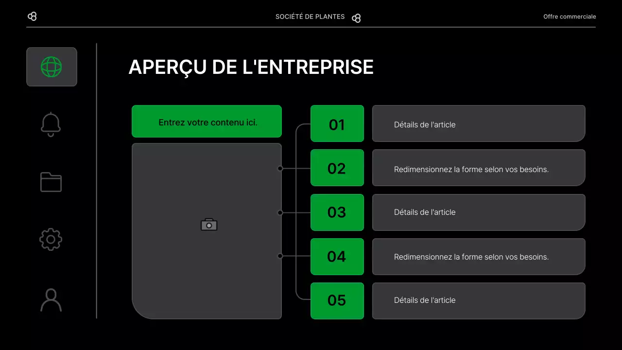 Proposition d'affaires en noir et vert, concept de feuille naturelle