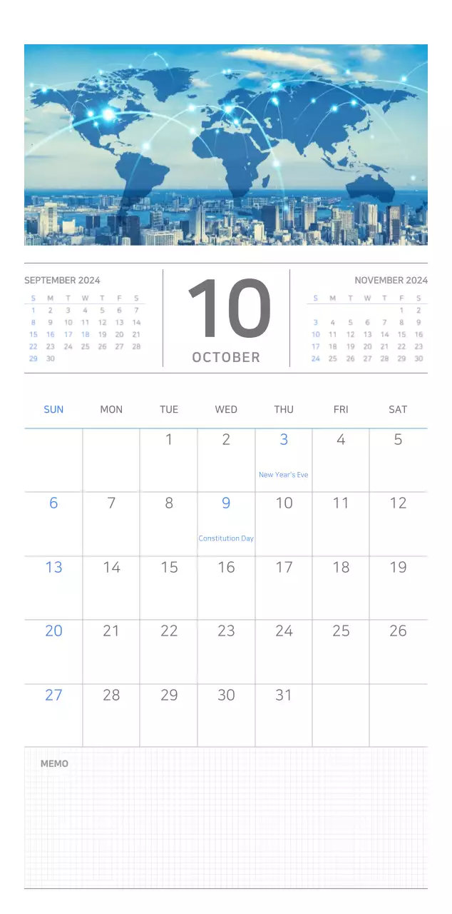 Simple business concept wall calendar in blue and white