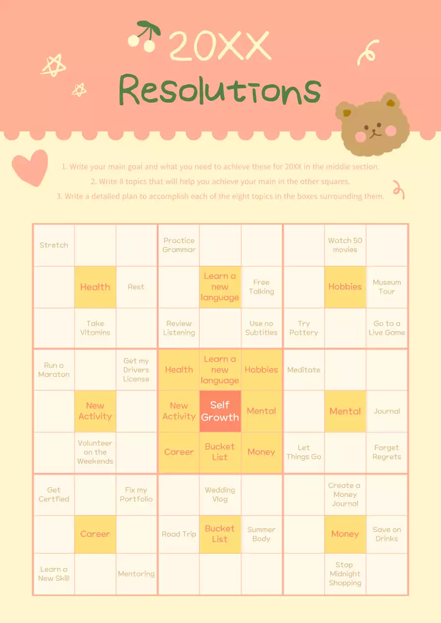 Pastel Cute Resolutions Planner Poster