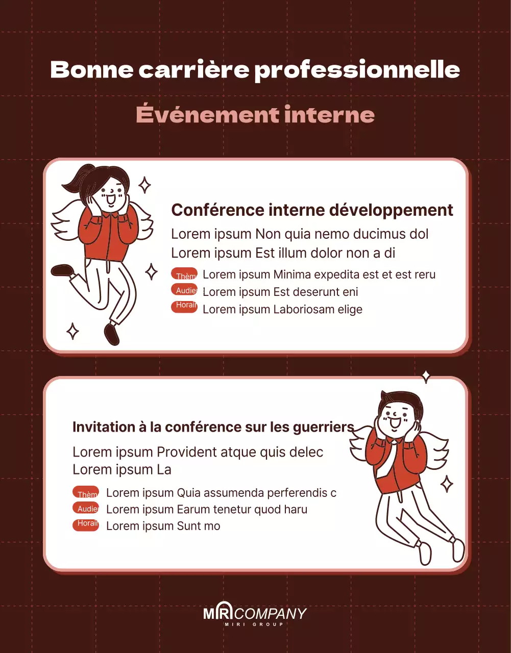 Page d'information sur le programme de développement personnel avec points rouges