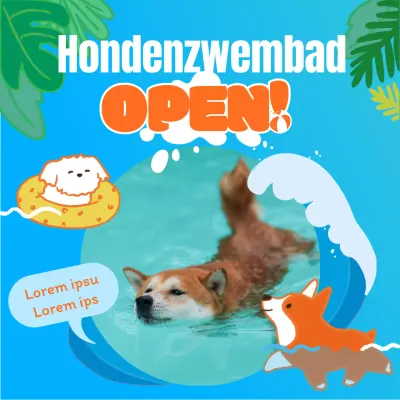 (Premium) Water spelen illustratie lichtblauw schattig concept puppy zwembad promotie (Instagram nieuwe feed post)