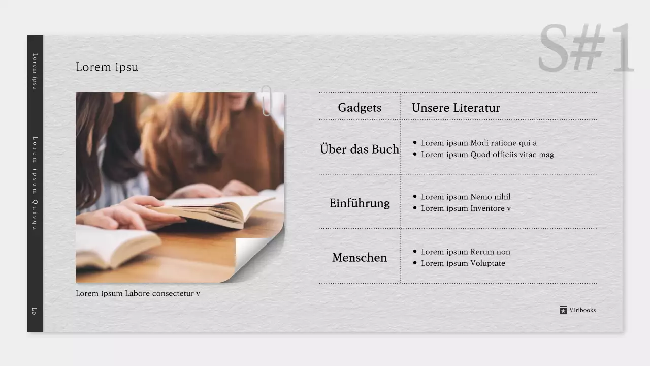 Ein einfacher Literaturprospekt in Grau und Schwarz