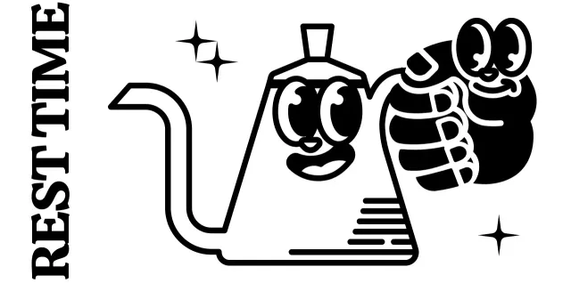 Cute and hip coffee pot character and text combination in black and white logo style for cafe promotion and promotion.