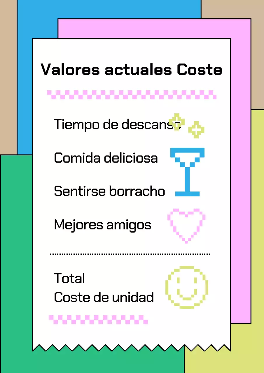Póster de pub con concepto de recibo en rosa y azul claro y amarillo