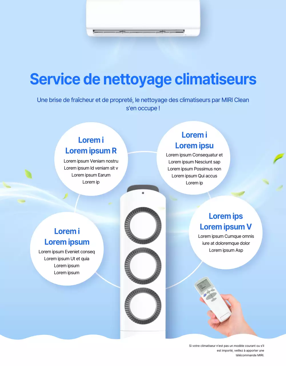 Une simple publicité bleue et jaune pour le nettoyage des climatiseurs