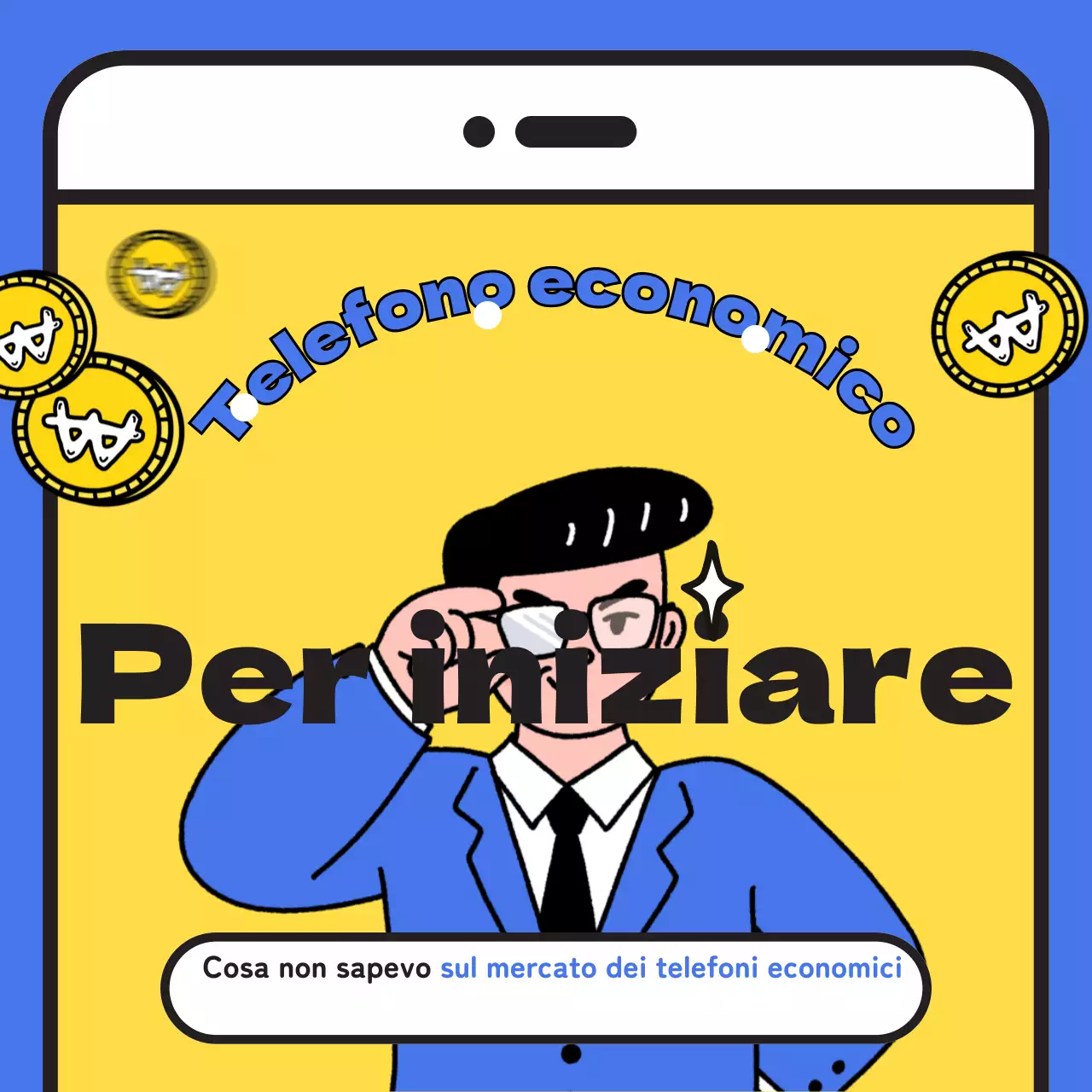 Punti blu, giallo-verdi con un tipo di informazione spiritosa e a basso costo