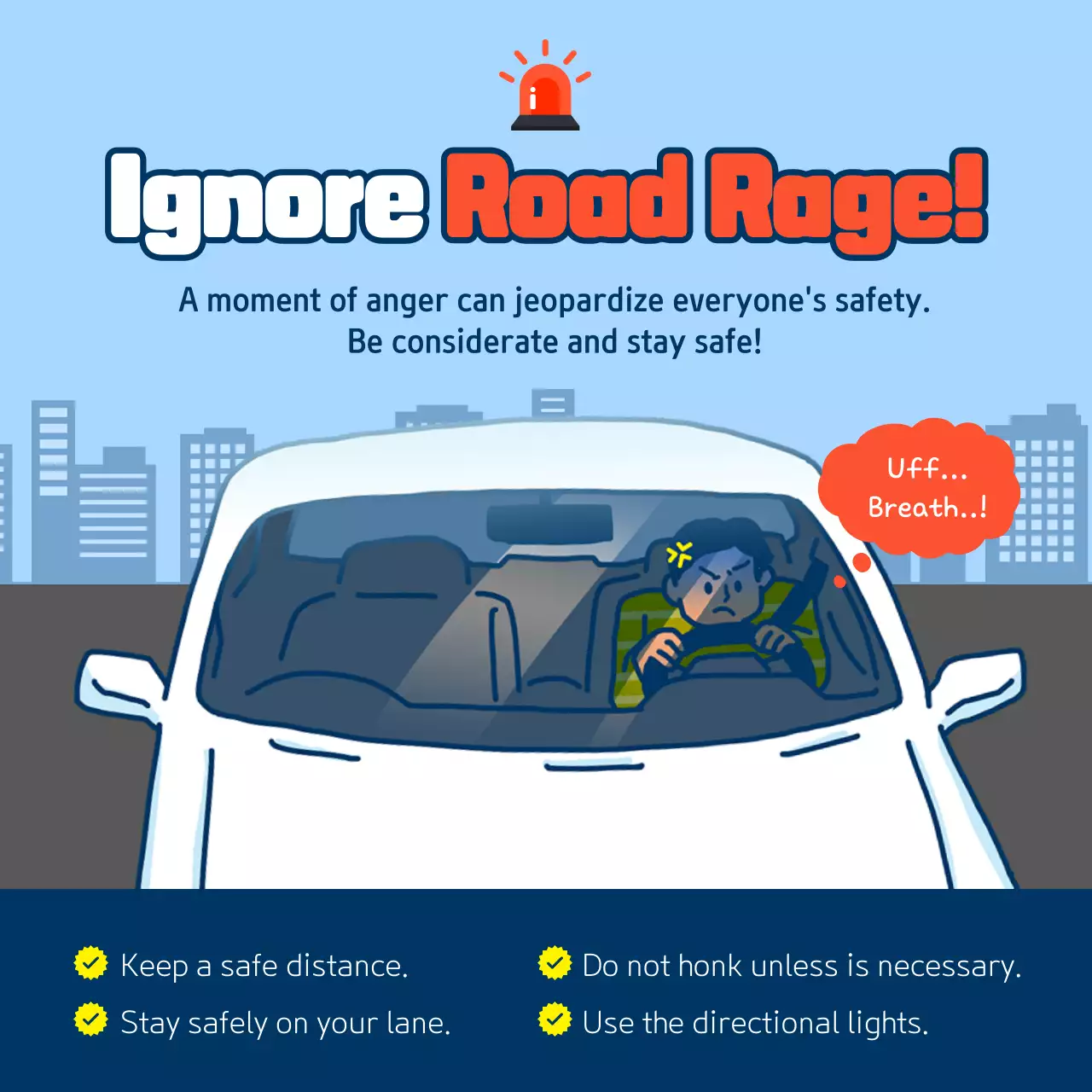Causes and types of retaliatory driving in light blue and gray illustration concept