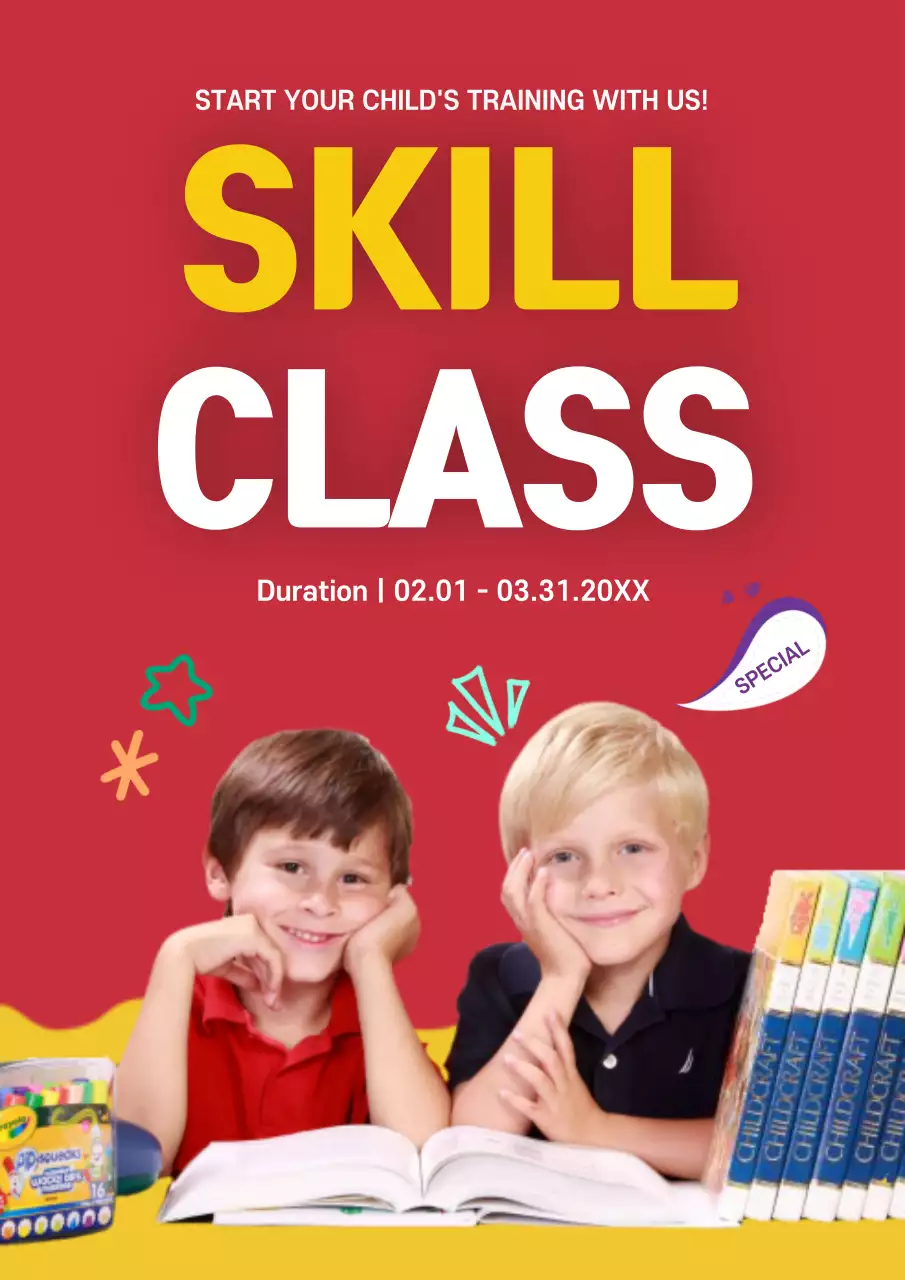 Red Simple Skill Class Promotion Poster