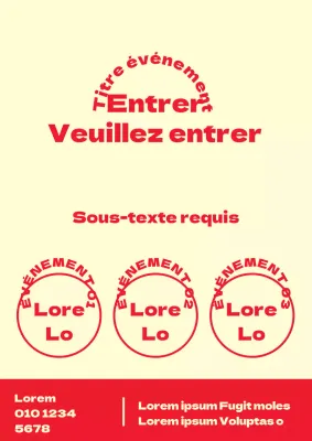 Un flyer simple pour un événement avec des formes et du texte en jaune et rouge.