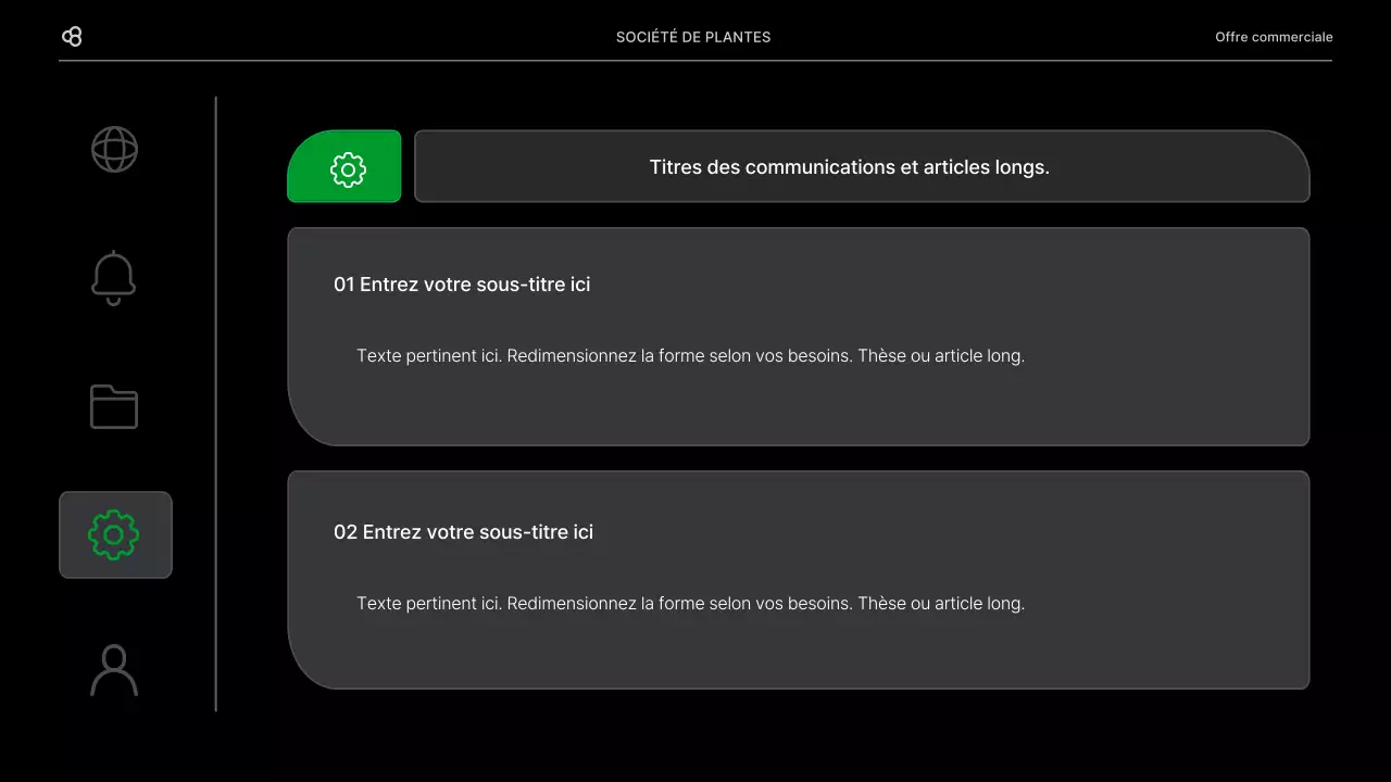 Proposition d'affaires en noir et vert, concept de feuille naturelle