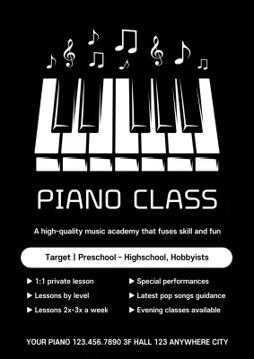 Black Minimal Piano Advertisement Poster
