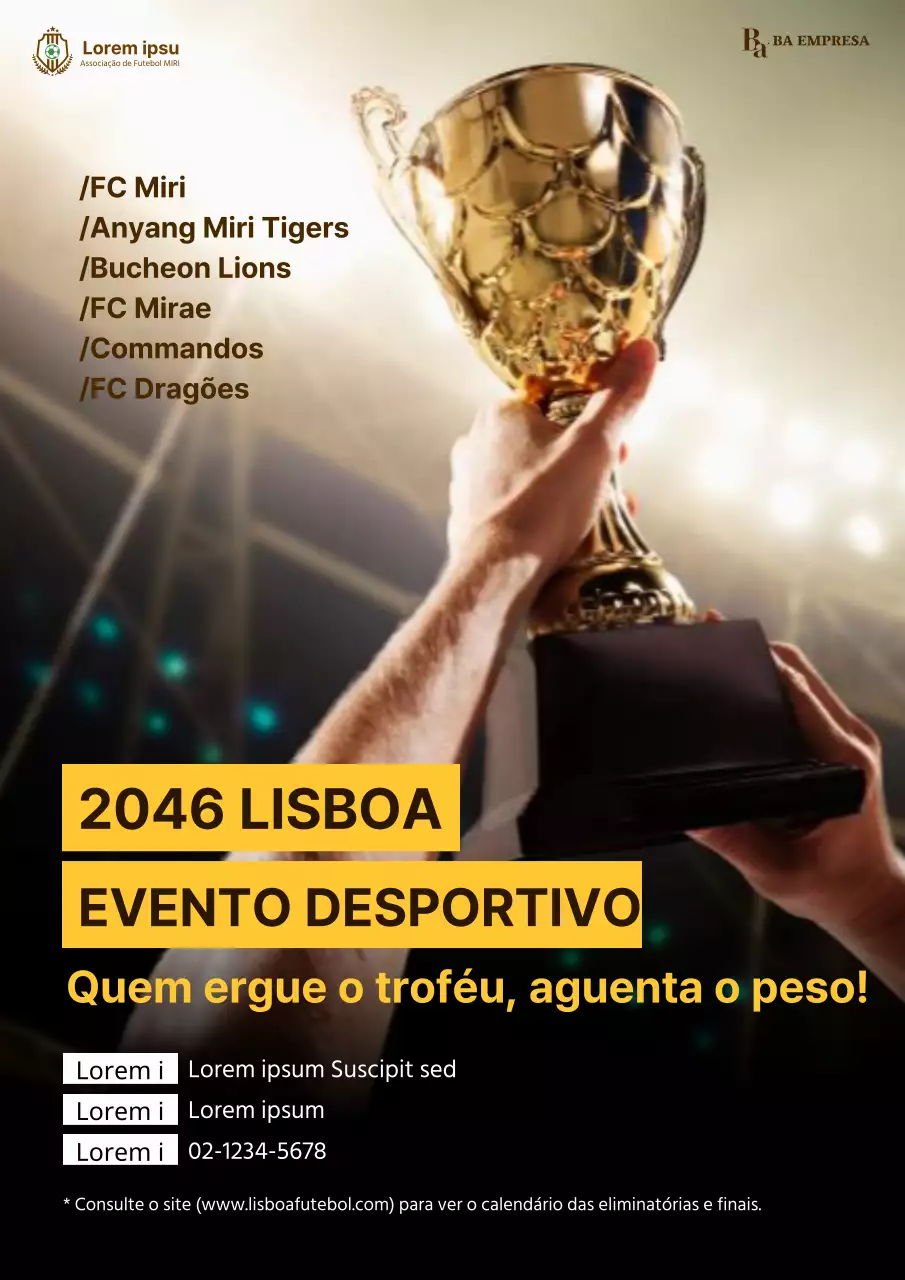 Cartaz de futebol fotográfico em amarelo