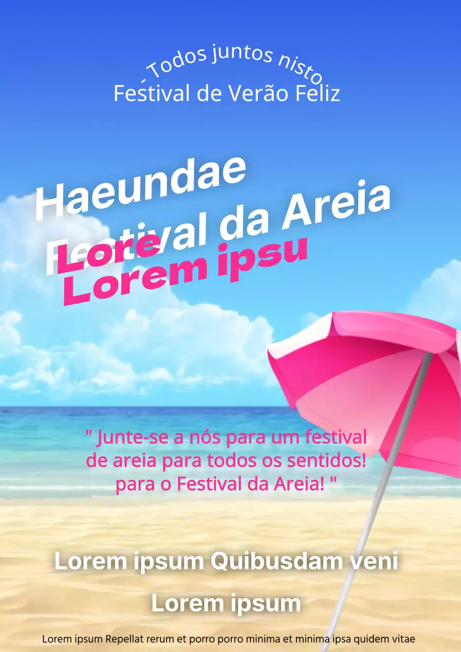 Cartaz promocional simples de um festival de verão com um cenário à beira-mar