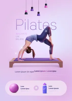 Promoot een open evenement op school met een foto van jou terwijl je Pilates doet in het paars.