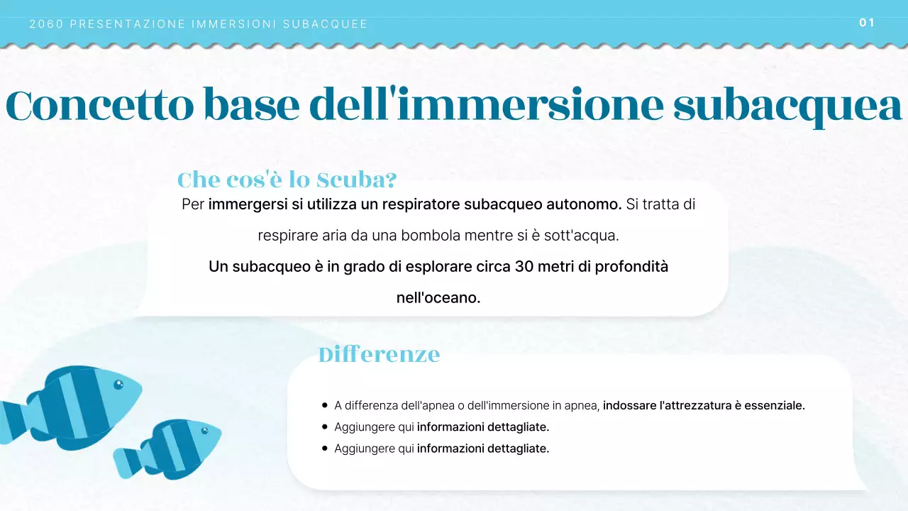 Introduzione alla formazione subacquea con concetto di illustrazione dell'oceano blu chiaro