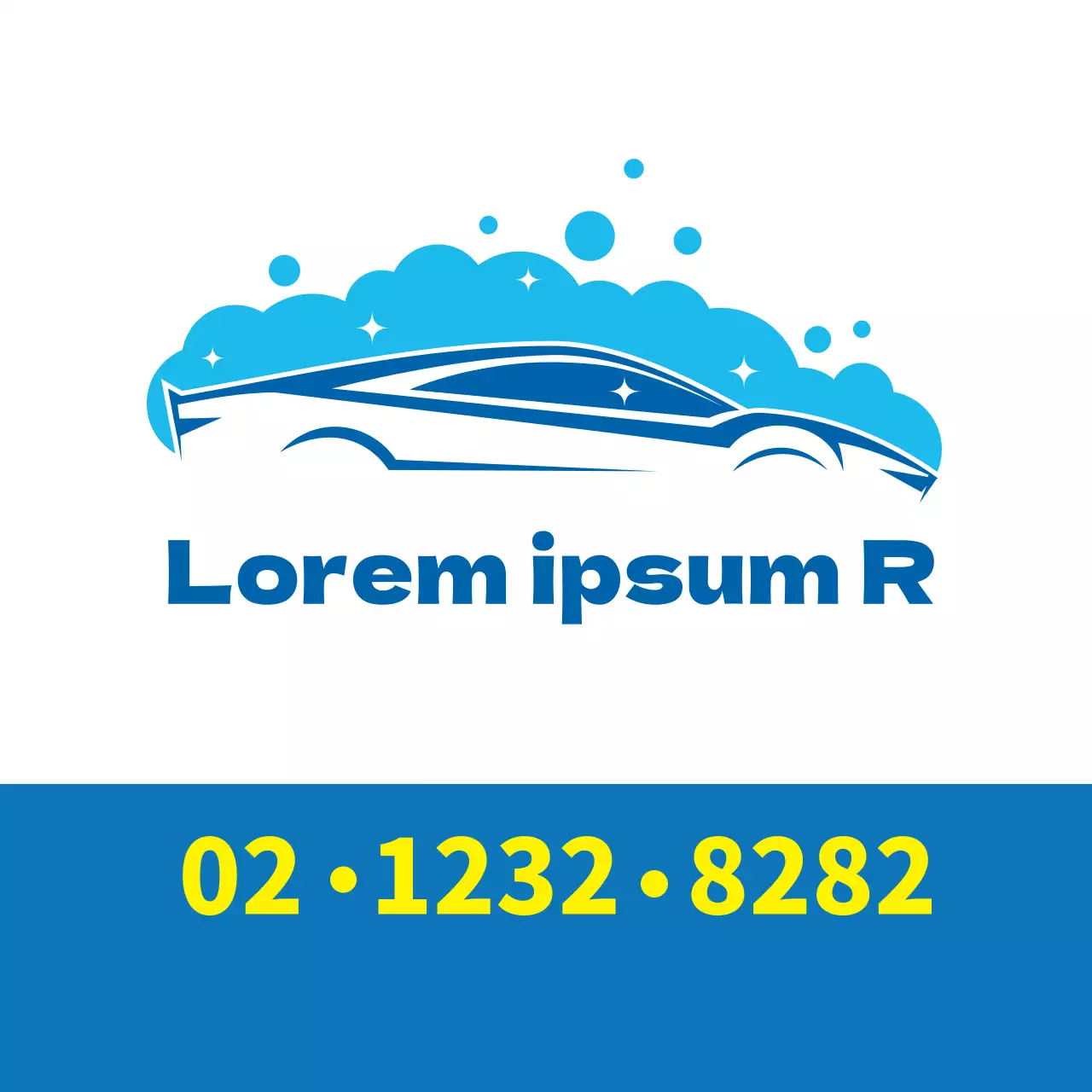 Ilustración azul promocionando un lavado de coches limpio en un centro de automoción