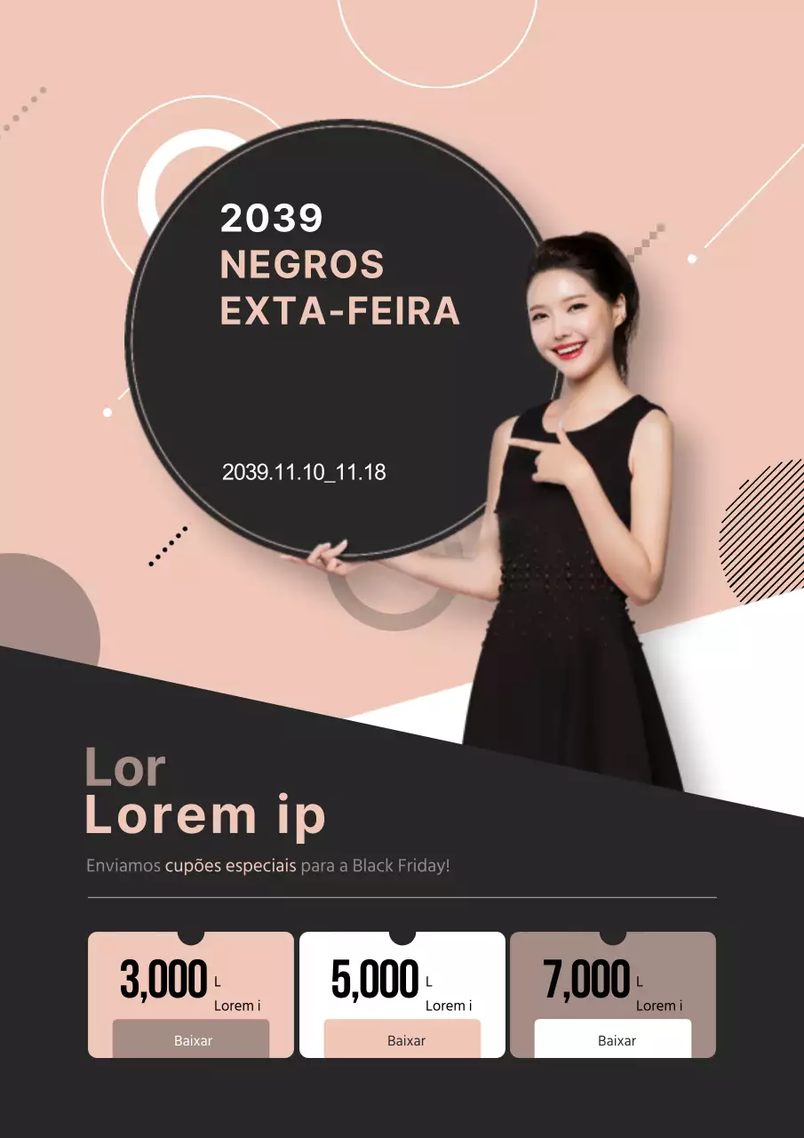 Promover descontos na Black Friday com modelos e cupões cor-de-rosa e pretos