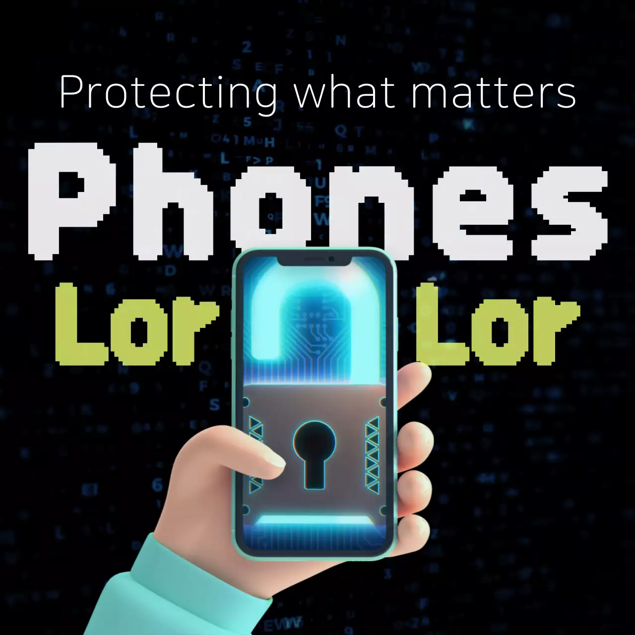 Cyber 3D smartphone security with black background