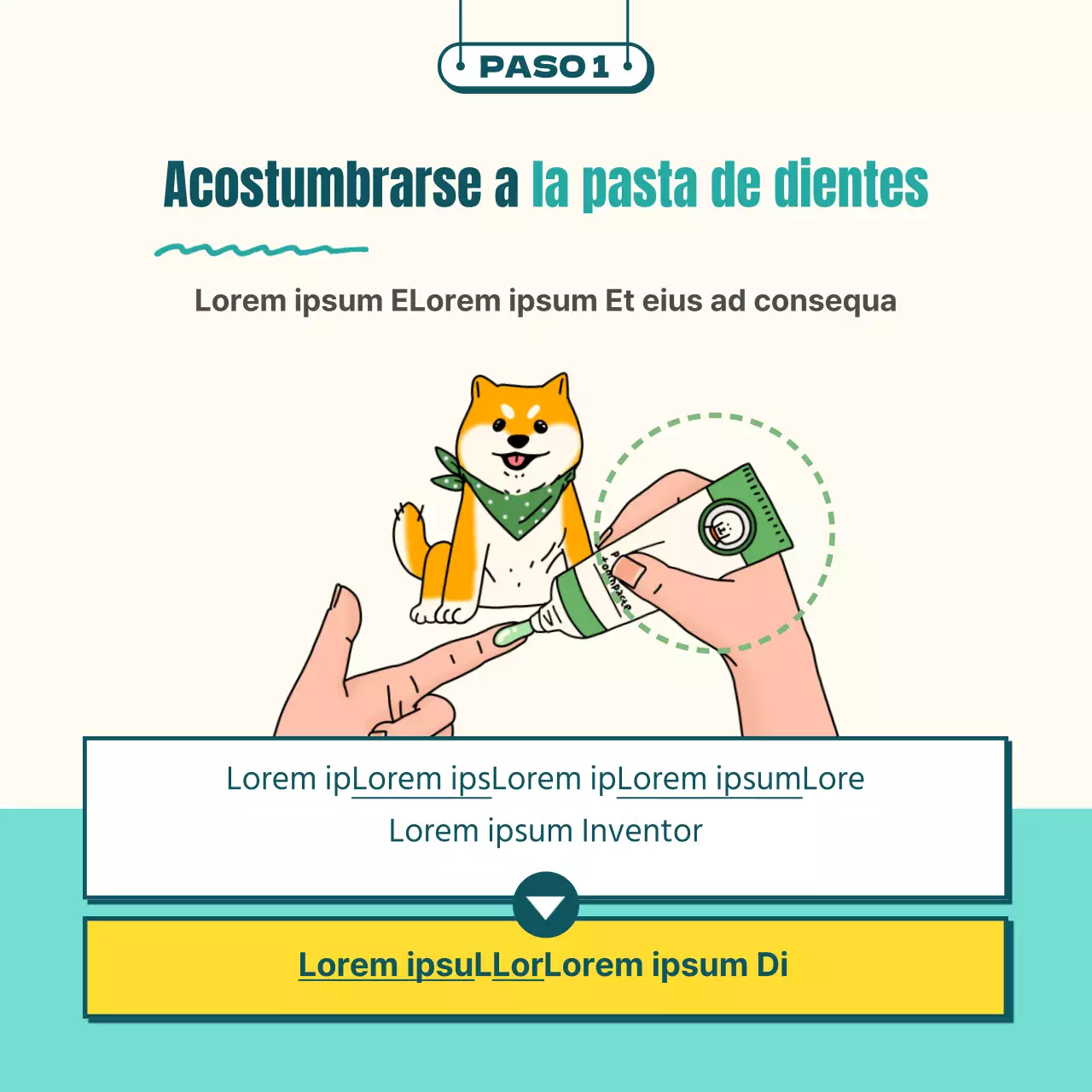 Cepillado ilustrado para perros en color menta y amarillo