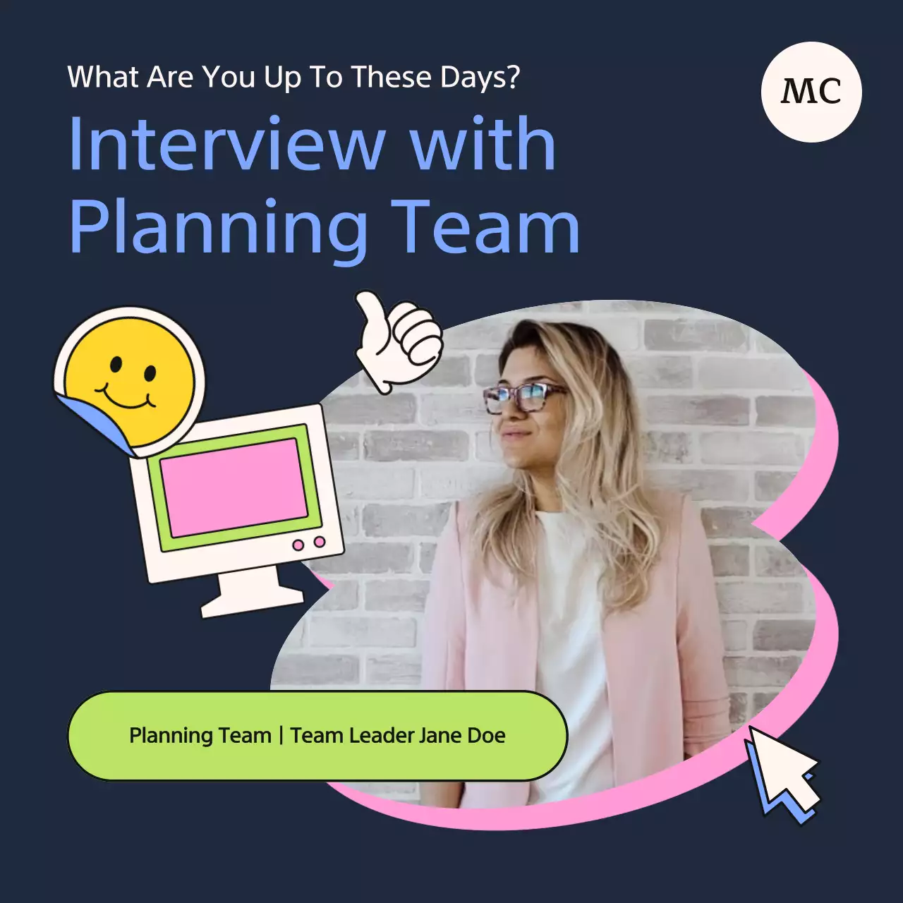 남색과 연두색의 키치한 직무 인터뷰 게시글