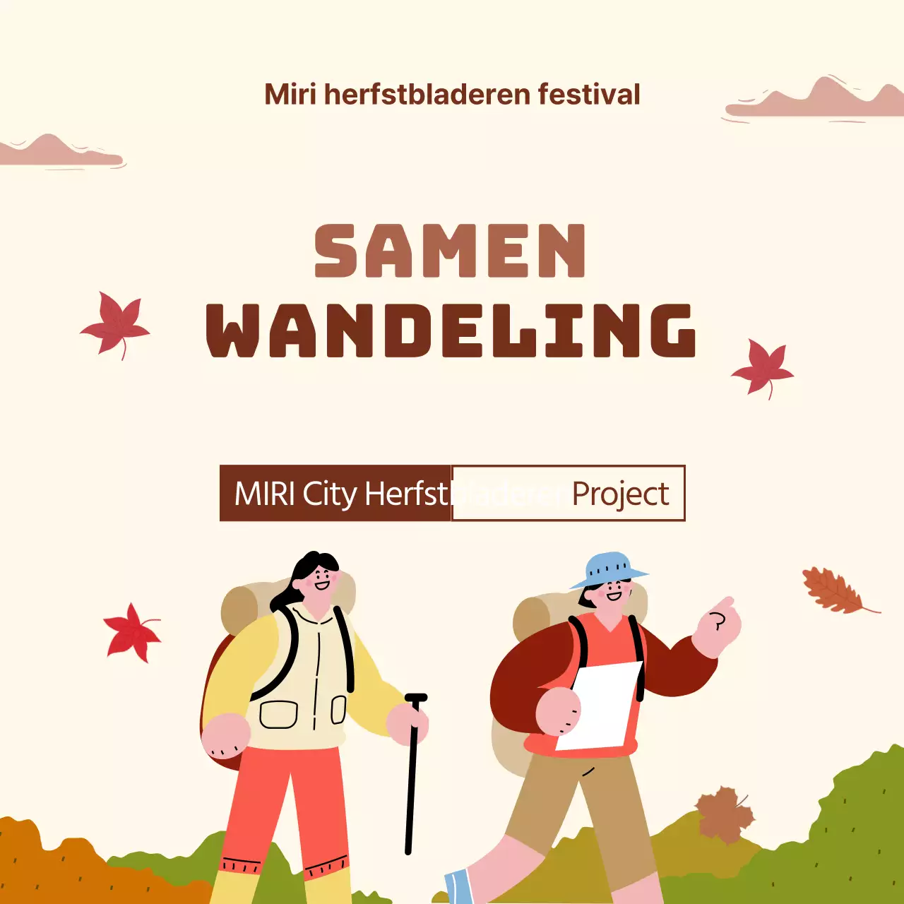 Herfst Festival Wandelen Evenement Gids Sjabloon in Beige en Bruin