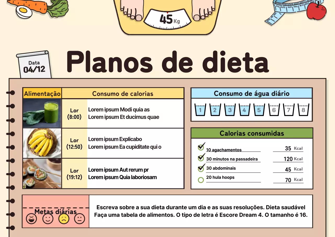 Notas de Beige Brown Plano de refeições da dieta do conceito de notas