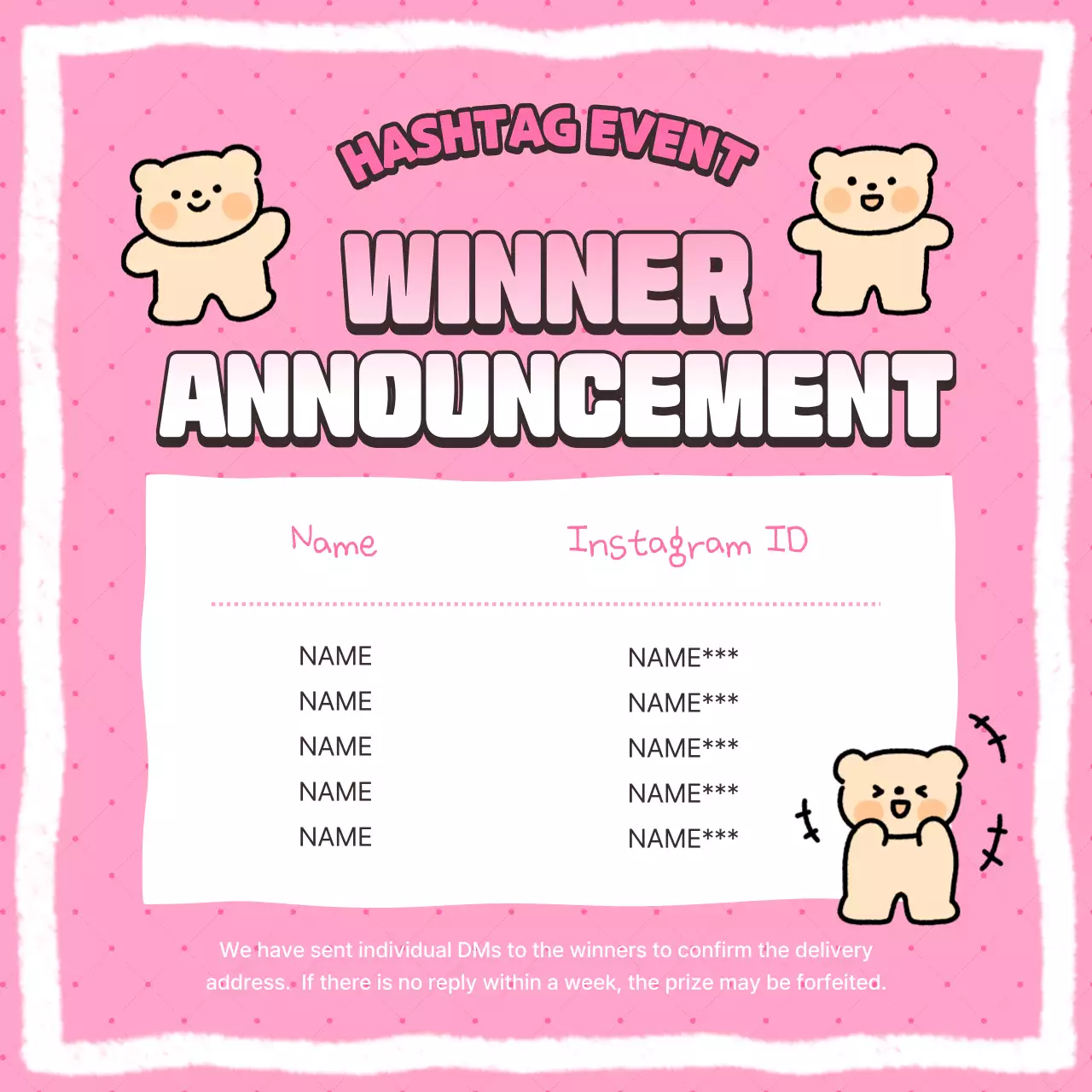 핑크 큐트 이벤트 공지 소셜 미디어 게시물