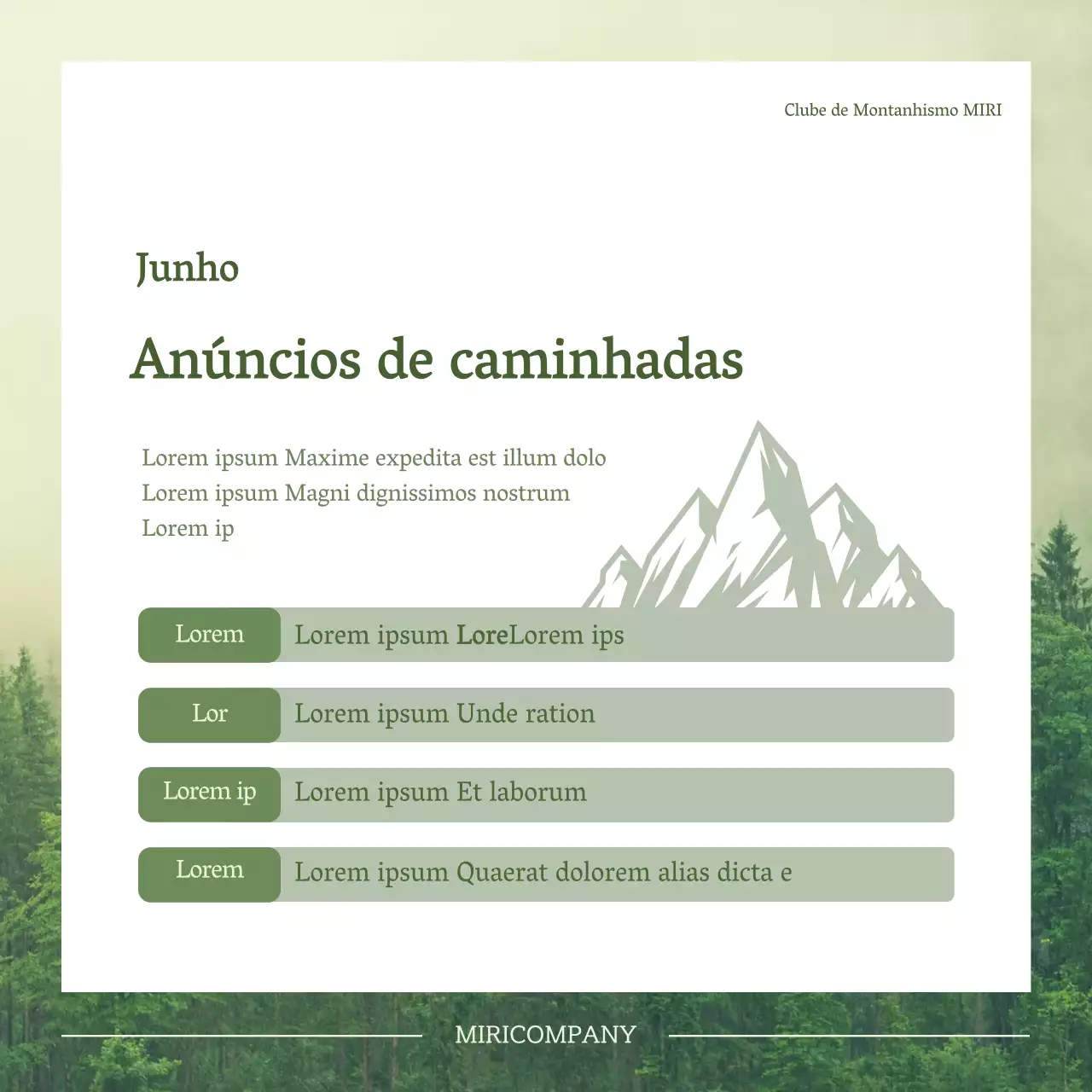 Um tema simples, verde e regular para anúncios de caminhadas