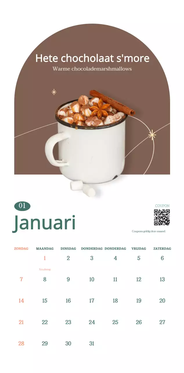 Cafékalender met aanbevelingen voor drankjes van de maand