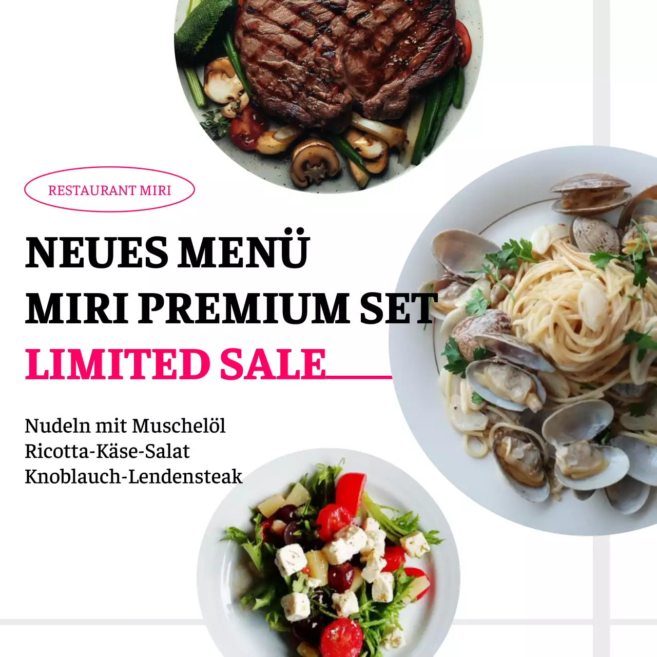 Werbung für ein einfaches neues Menü mit weißem Hintergrund